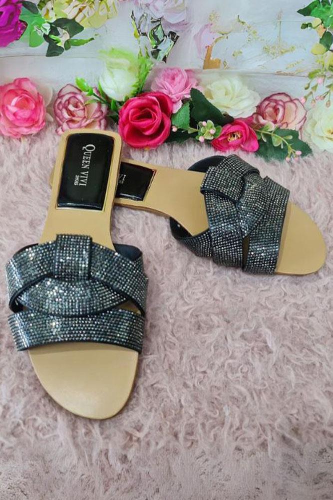 Rhinestone Twist Strap Flat Slider