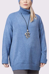 Ribbed Stripe Pattern Cowl Neck Tunic Jumper