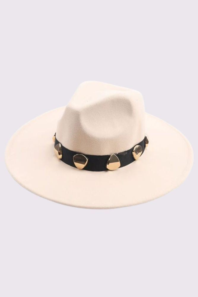 Metal Stone Belt Embellishment Fedora Hat