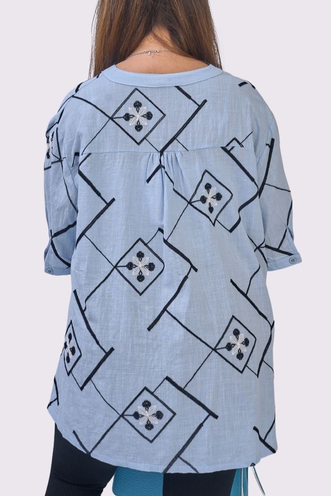 Aztec Print DipHem Button Up Cotton Shirt