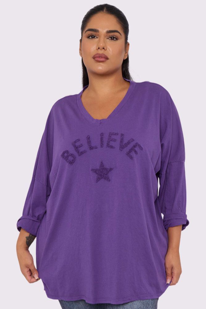 Believe' Star Embroidered Long-Sleeve Top