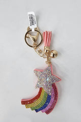 Diamante Rainbow Star Tassel Keyrings