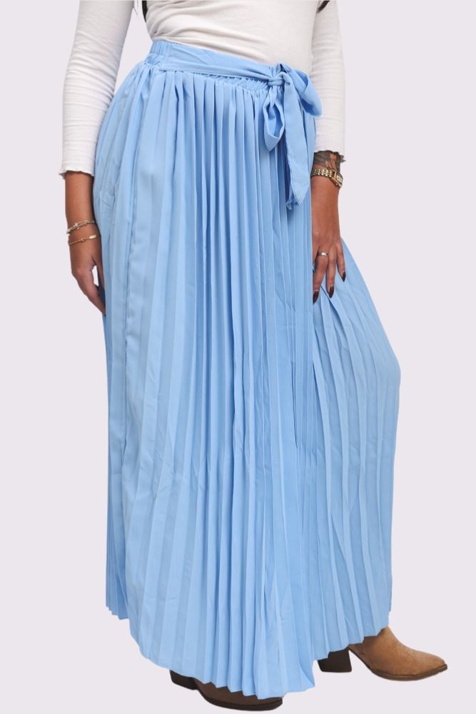 Plain Pleated Belted Waistband Skirt