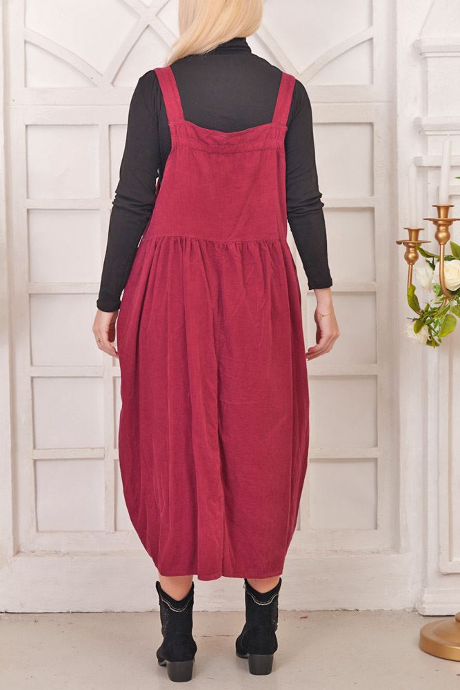 Plain Flared Cotton Dungaree Dress