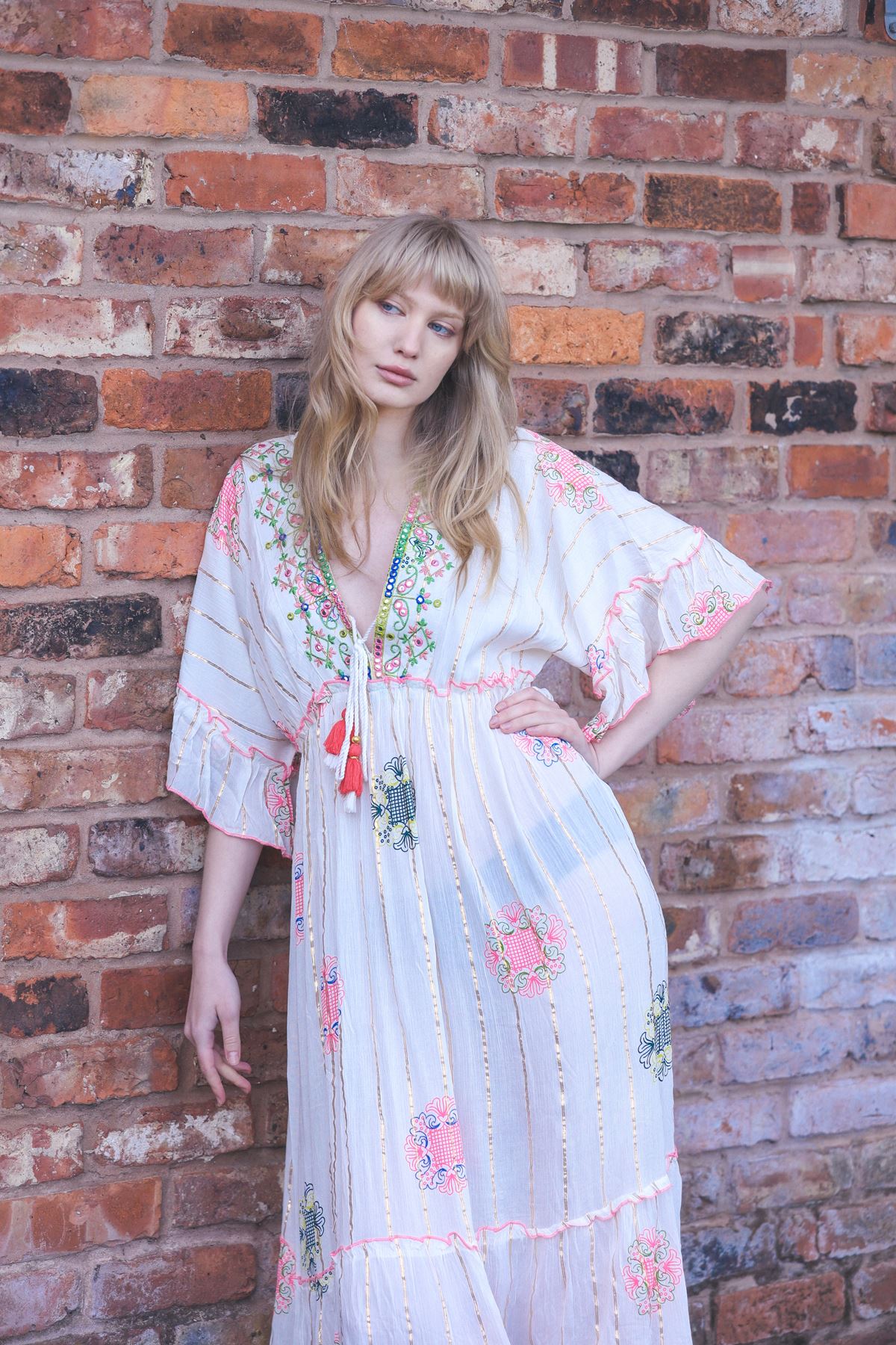 Multicoloured Geometric Flower Print Bohemian Maxi Style Dress