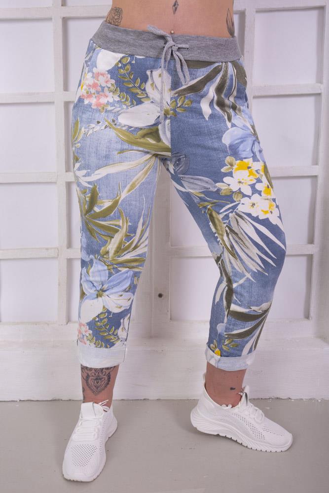 Cotton Tropical Floral Print Drawstring Trouser