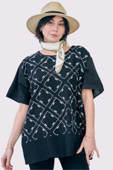 Embroidered Geometric Pattern Tunic Cotton Top