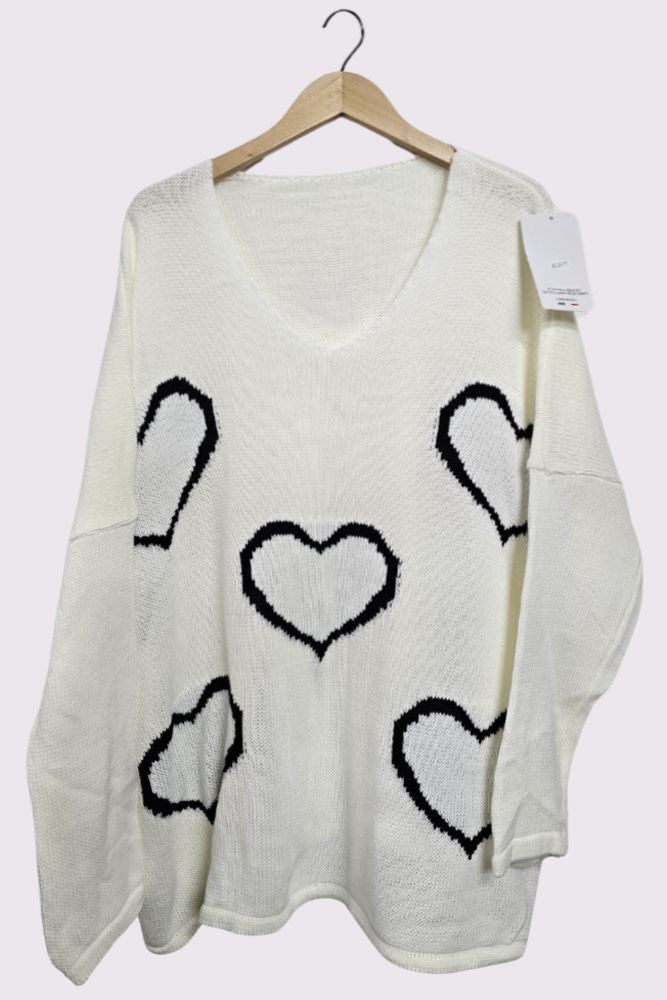 Heart Cluster Pattern Knitted Oversized Jumper