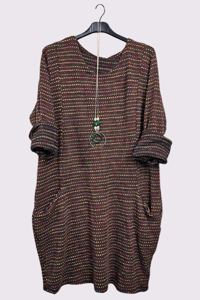 Multicoloured Stripes Front Pockets Necklace Dress