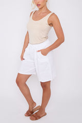 Plain Pockets Drawstring Waistband Cotton Shorts