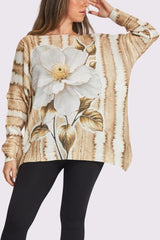 Gardenia Flower Print Knit Style Oversized Top