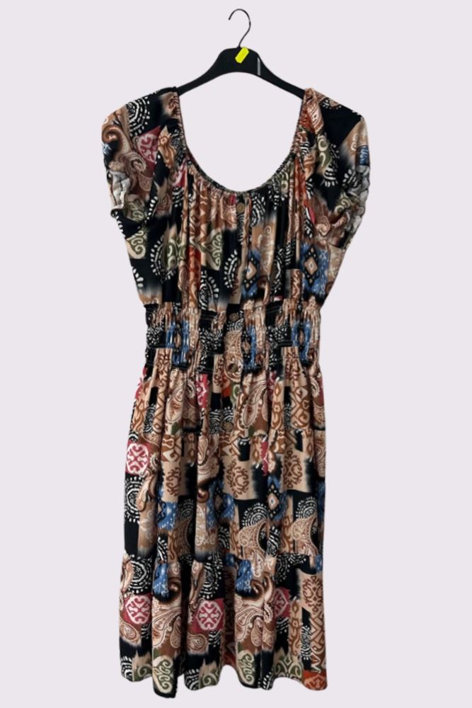 Paisley Print Shirred Waist Dress