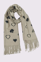 Heart Print Soft Feel Tassel Scarves