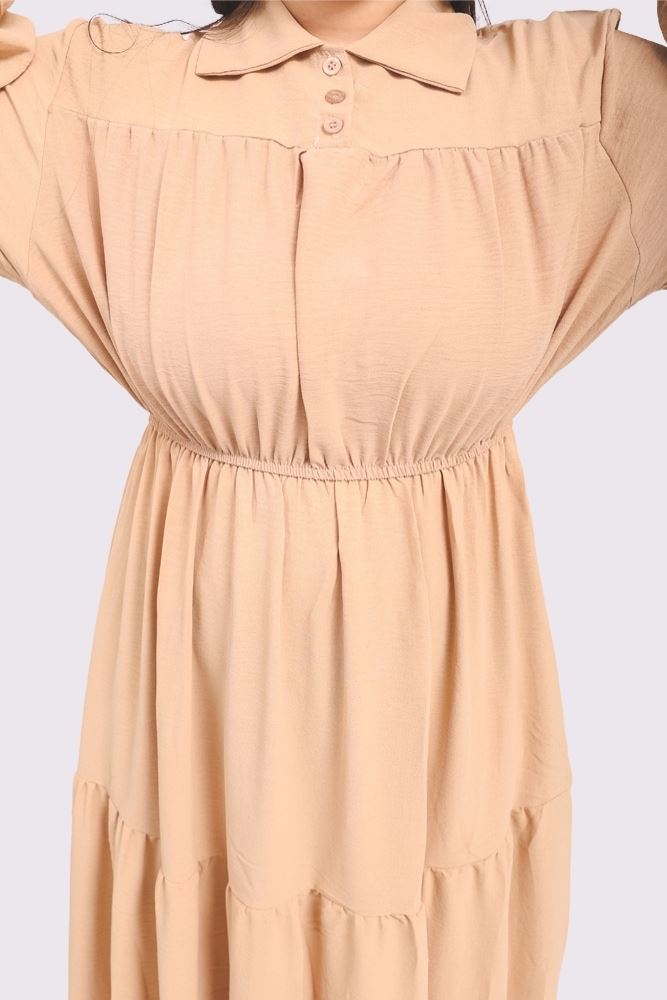 Basic Collar Flowy Tiered Dress
