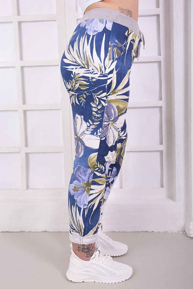 Cotton Tropical Floral Print Drawstring Trouser