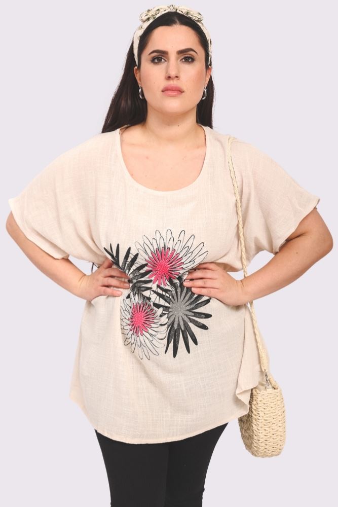 Dahlia Flower Print Cotton Top