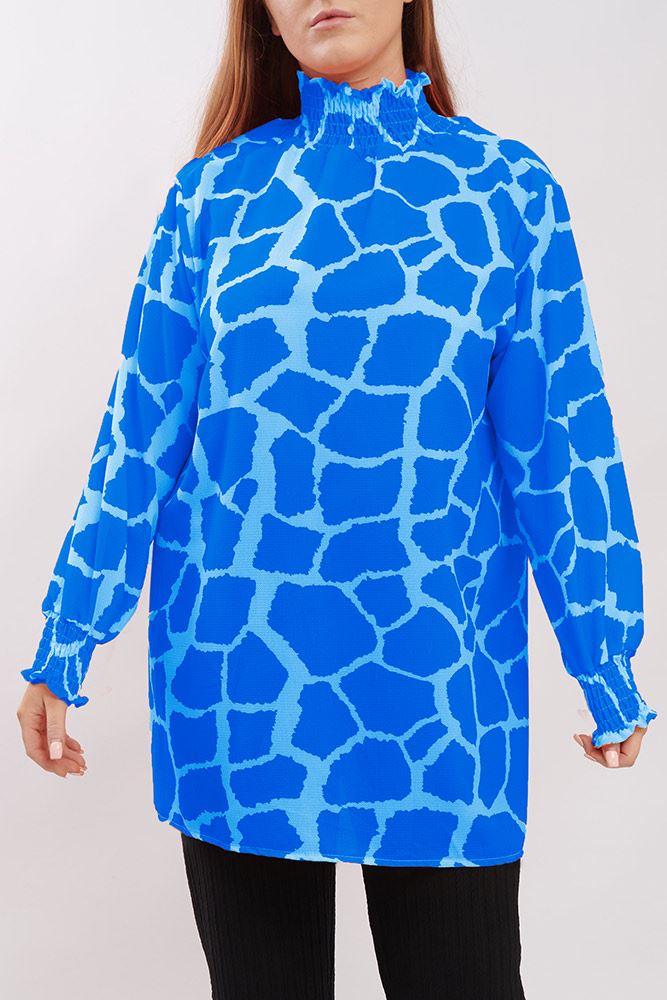 Giraffe Print Shirred Cuff Top