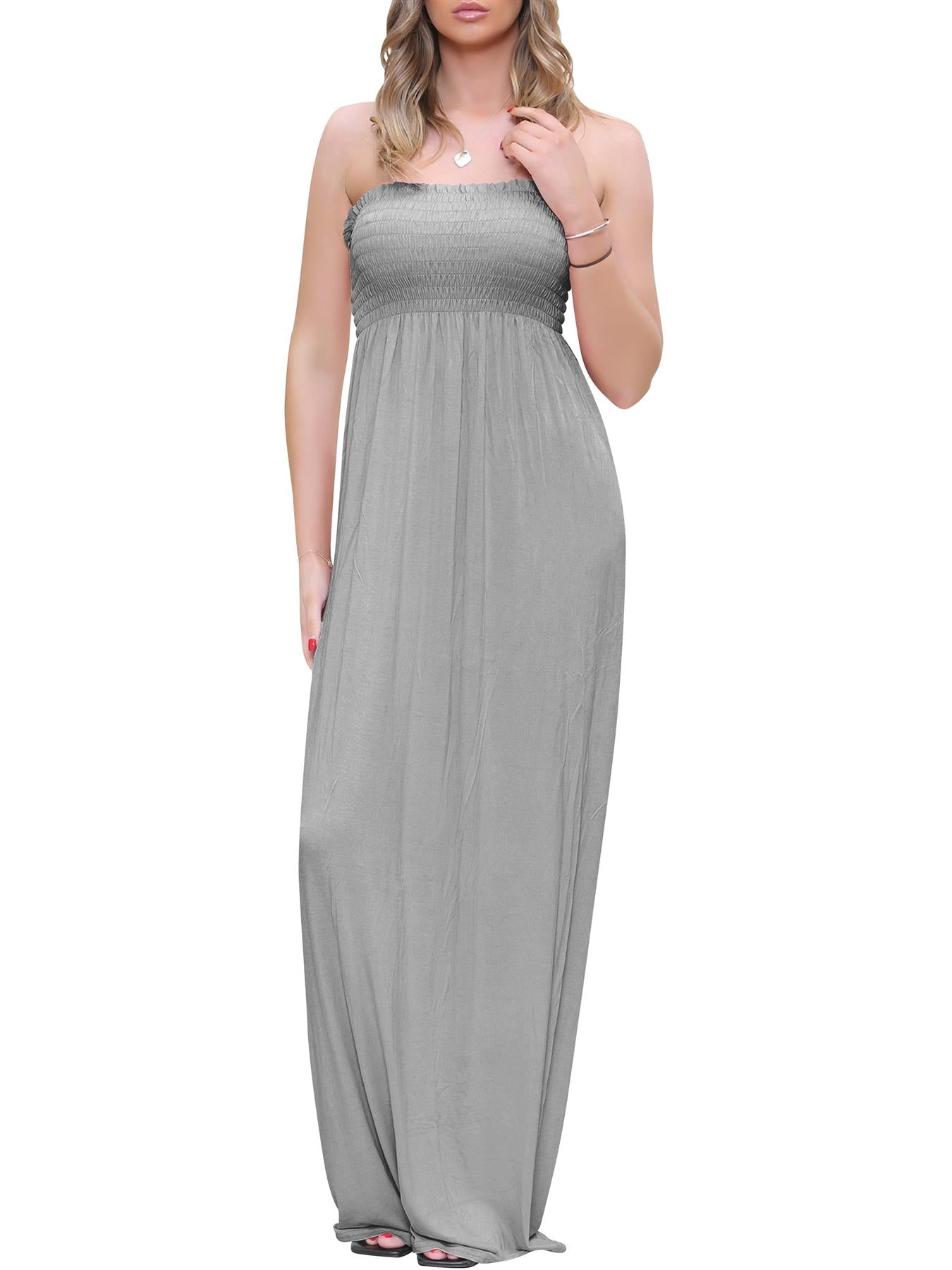 Plain Strapless Sheering Maxi Dress