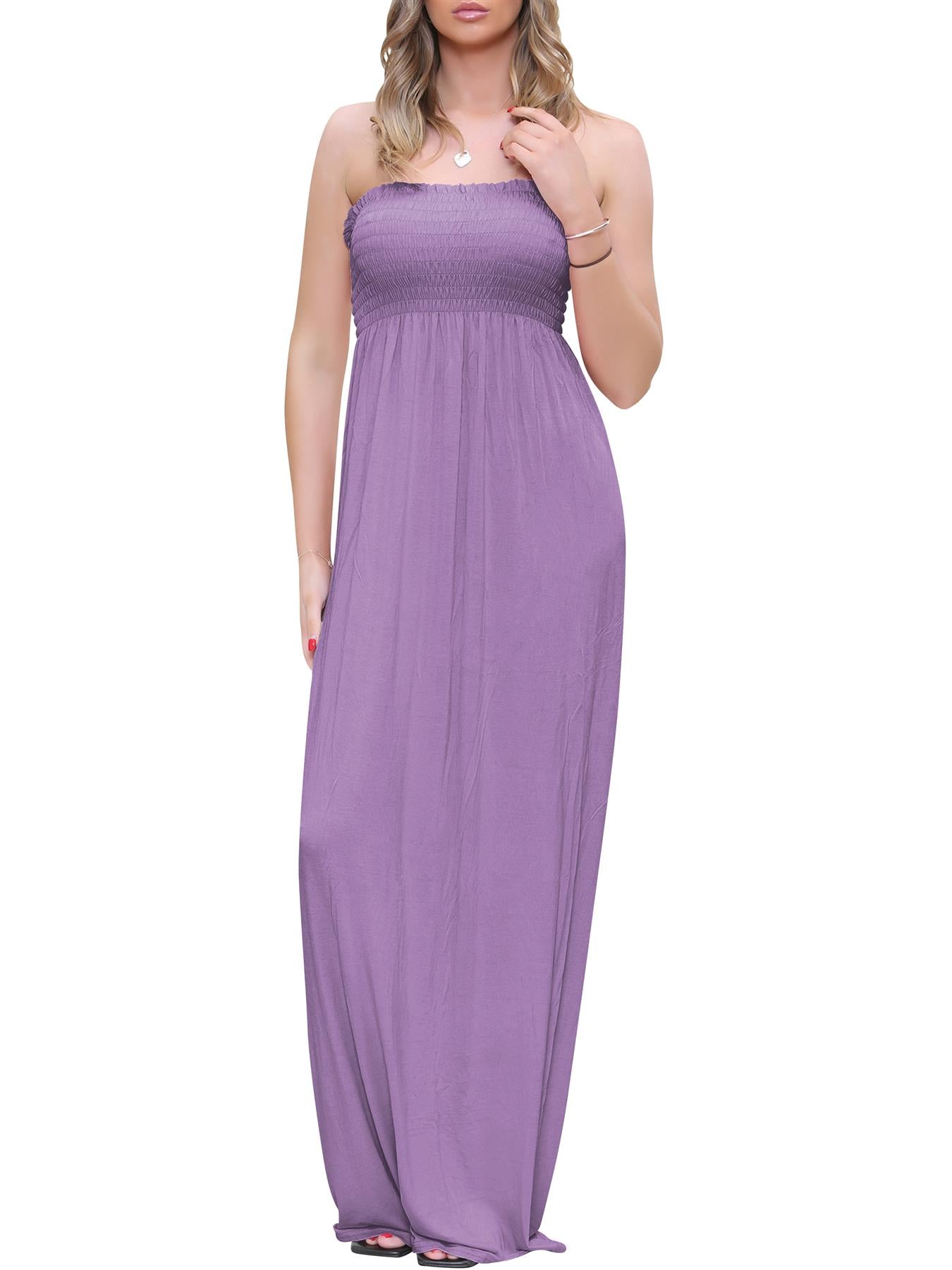 Plain Strapless Sheering Maxi Dress