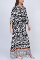 Baroque Print Collar Button Up Dress