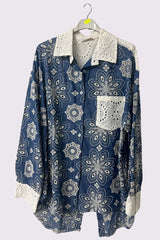 Embroidered Mandala Pattern Button Up Closing Cotton Shirt