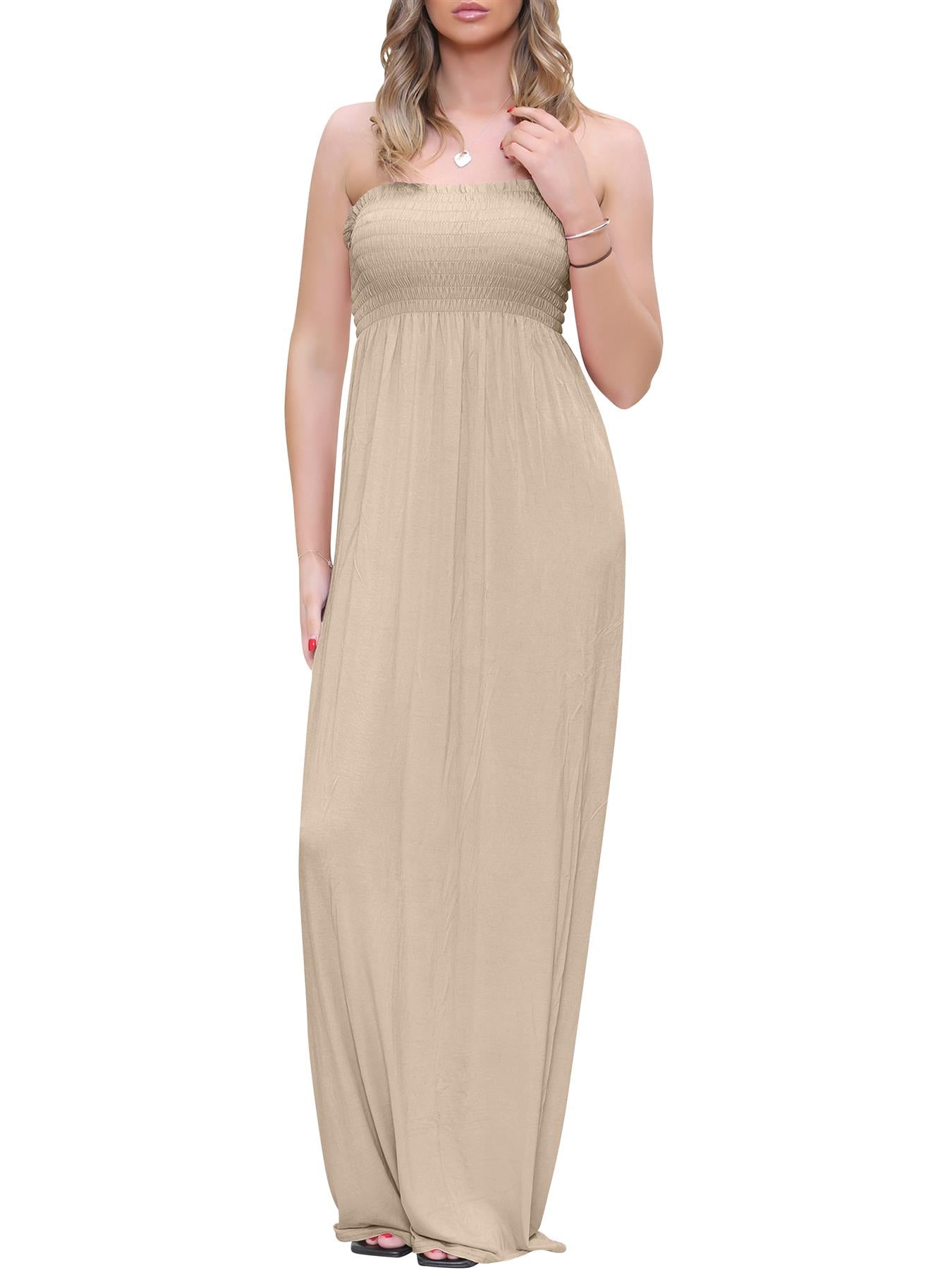 Plain Strapless Sheering Maxi Dress