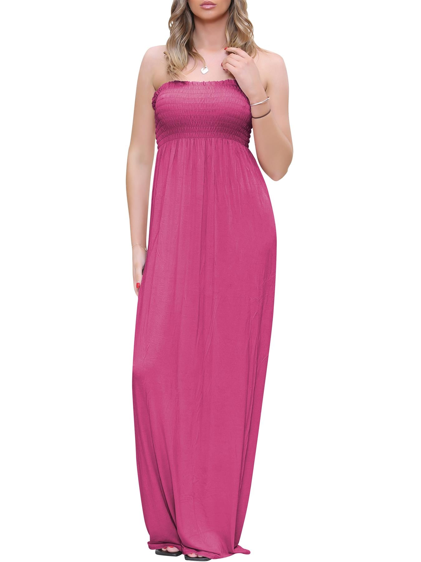 Plain Strapless Sheering Maxi Dress