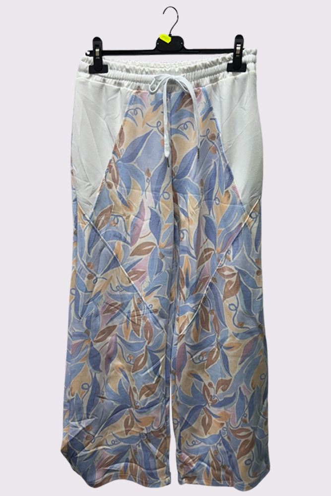 Two Tone Abstract Leaf Print Wide Leg Trousers