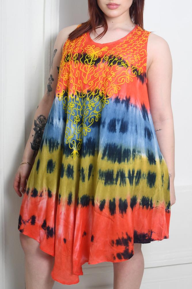 Tie Dye Print Sleeveless Umbrella Dress