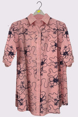 Embroidered Floral Pattern Button Up Cotton Shirt