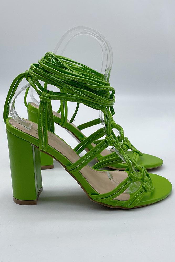 Strap Knot lace Up Block Heels