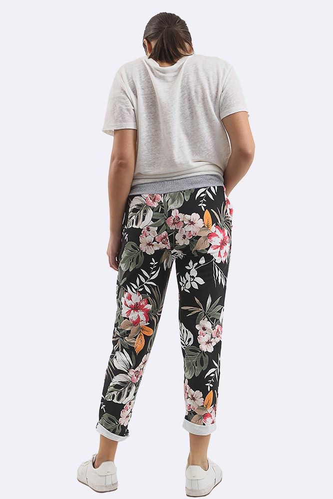 Cotton Tropical Print Drawstring Trouser