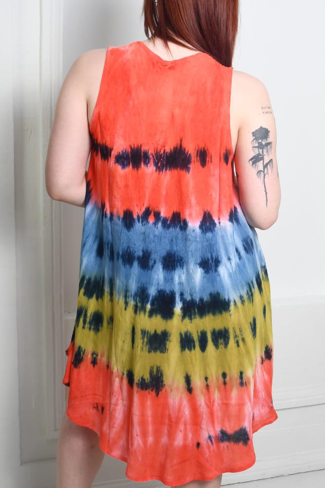 Tie Dye Print Sleeveless Umbrella Dress