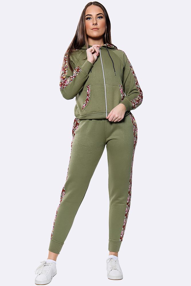 Floral Side Panel Fleece Tracksuit