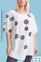 Polka Dot Print Slit Cotton Top