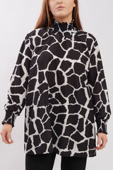 Giraffe Print Shirred Cuff Top