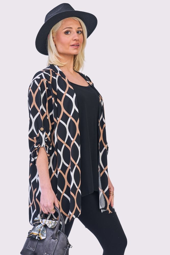 Abstract Multi Print Open Front Cardigan