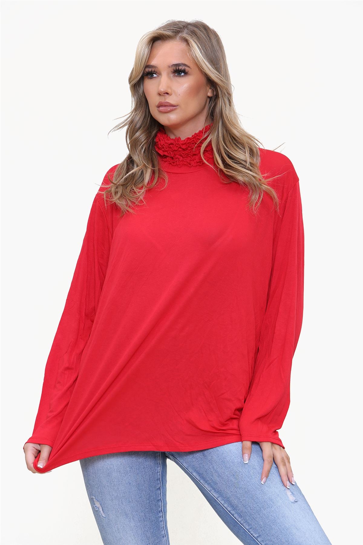 Ruched Frill Roll Neck Top