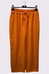 Plain Drawstring Waistband Pockets Trousers