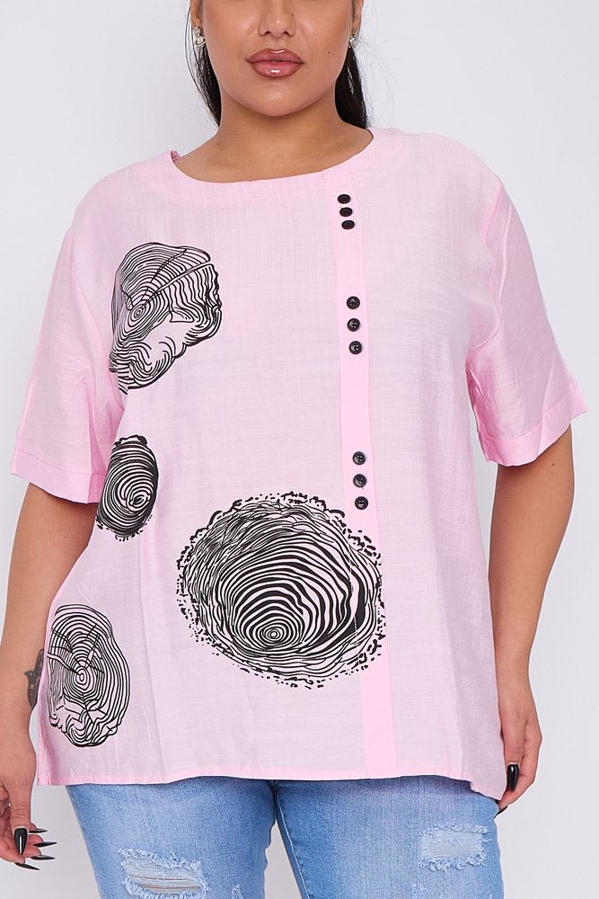 Tree Ring Print Front Button Detail Cotton Top