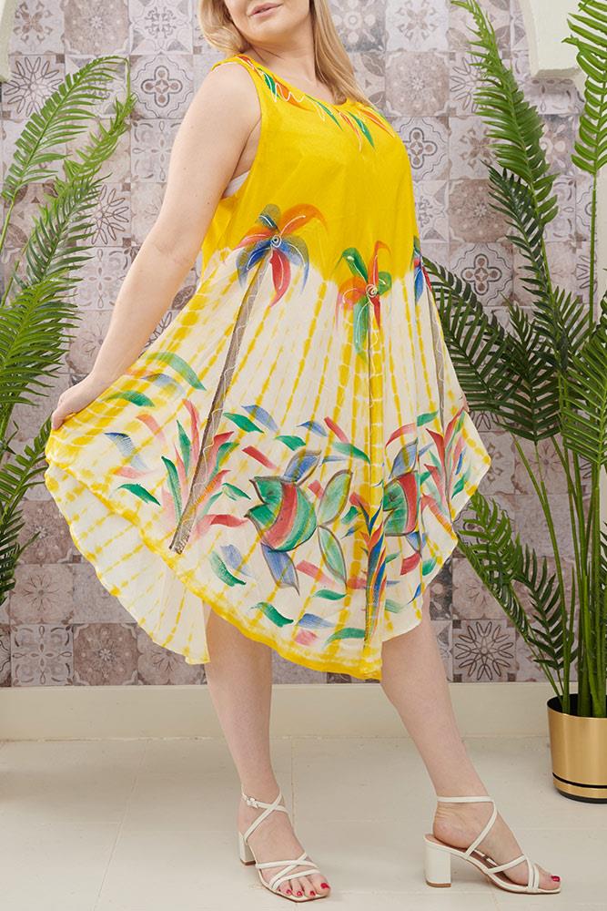 Flower Print Umbrella Rayon Dress