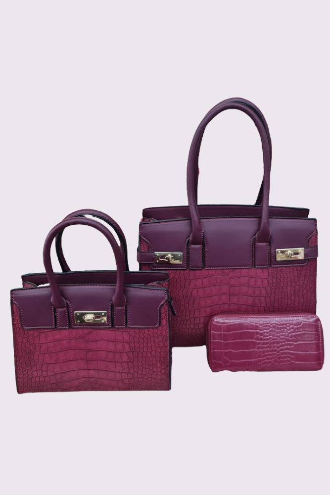 Crocodile Pattern Two Handle Shoulder Bag Set