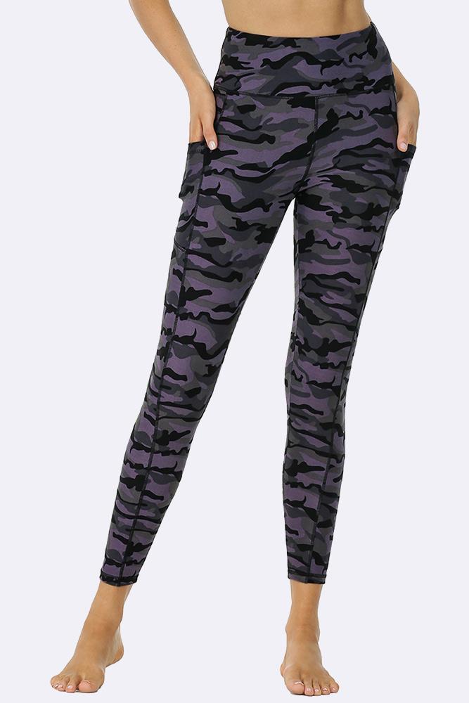 Violet Black Camouflage Print Gym Pocket Leggings