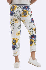 Cotton Big Rose Print Drawstring Trouser