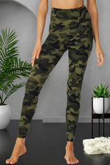 Army Green Camouflage Print Gym Pocket Leggings