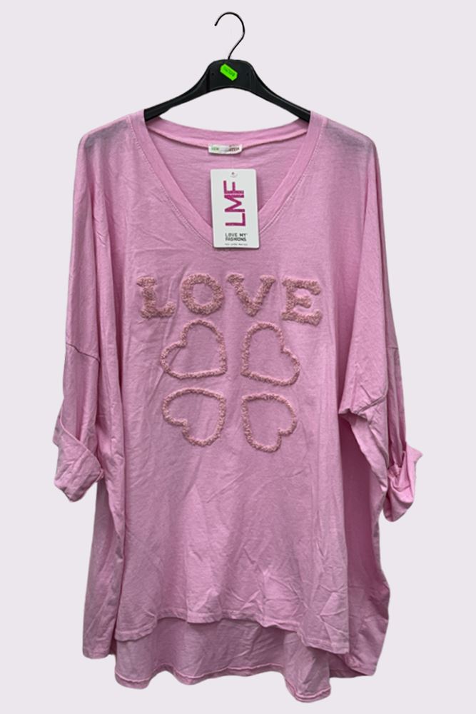 Love Heart Embroidered Drop Hem Top