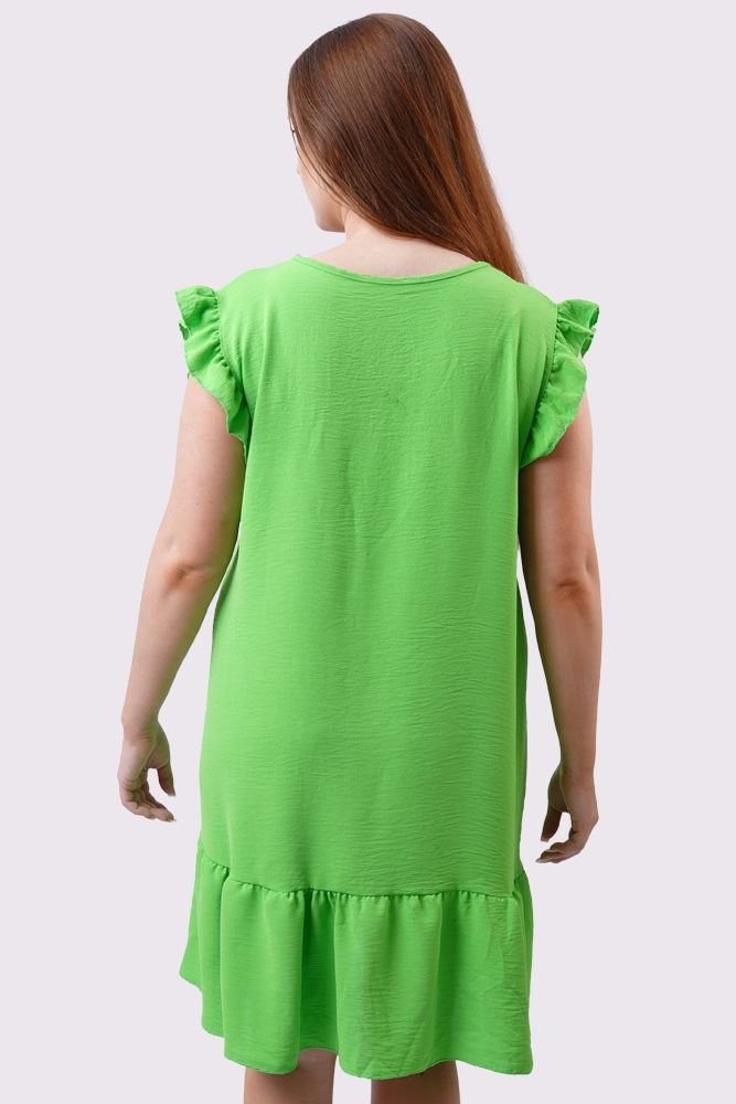 Plain Embroidered Neck Flared Hem Dress