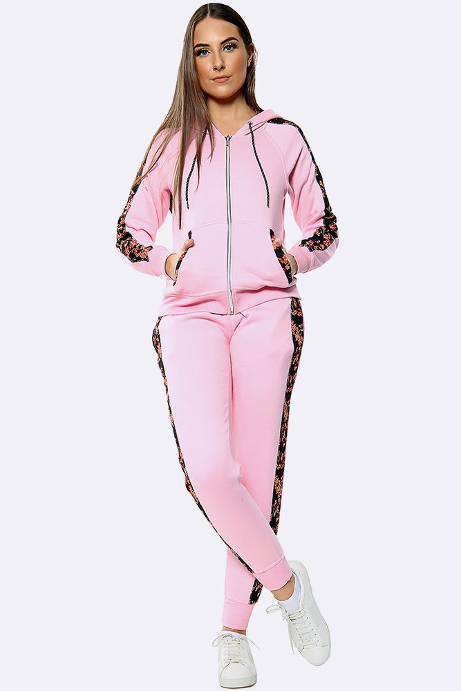 Floral Side Panel Fleece Tracksuit