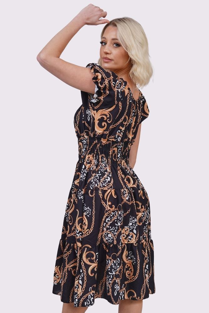 Baroque Chain Print Front Button Dress