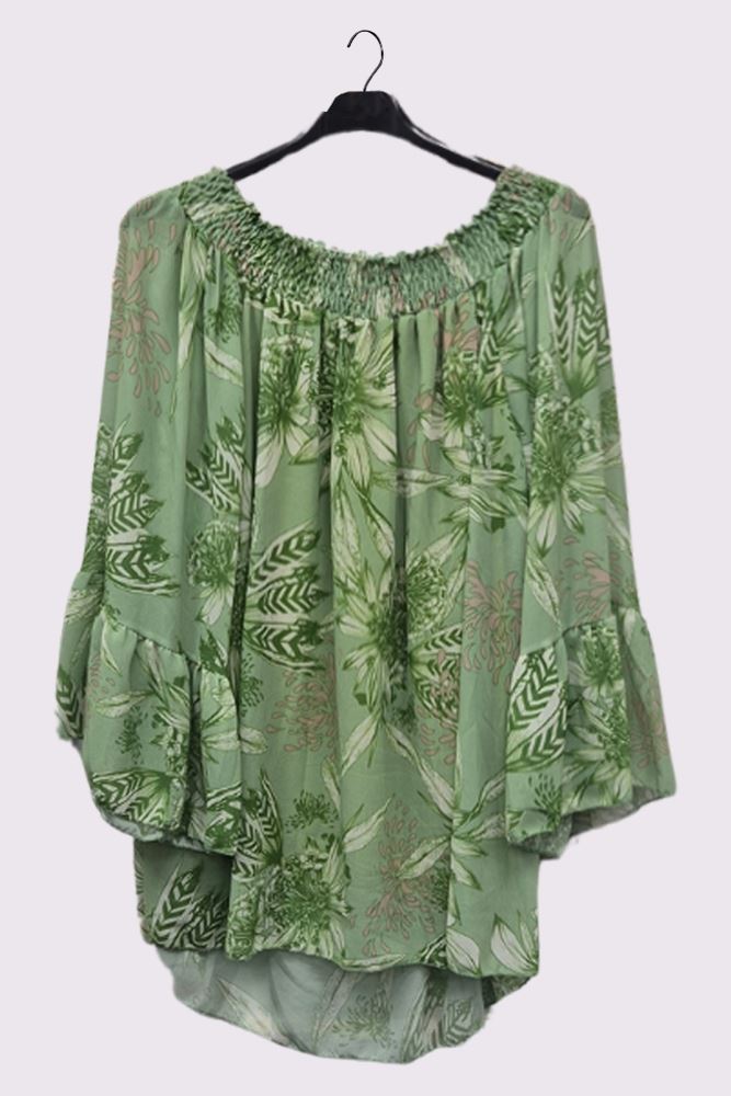 Tropical Print Dip Hem Top